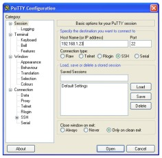 PuTTY configuration window