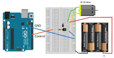 Layout of the breadboard for motor control using Arduino