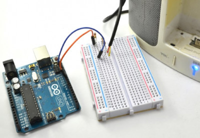 Diagram for connecting the Arduino to the input of the audio signal amplifier assembly