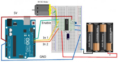 Connecting breadboard with H-bridge chip to Arduino